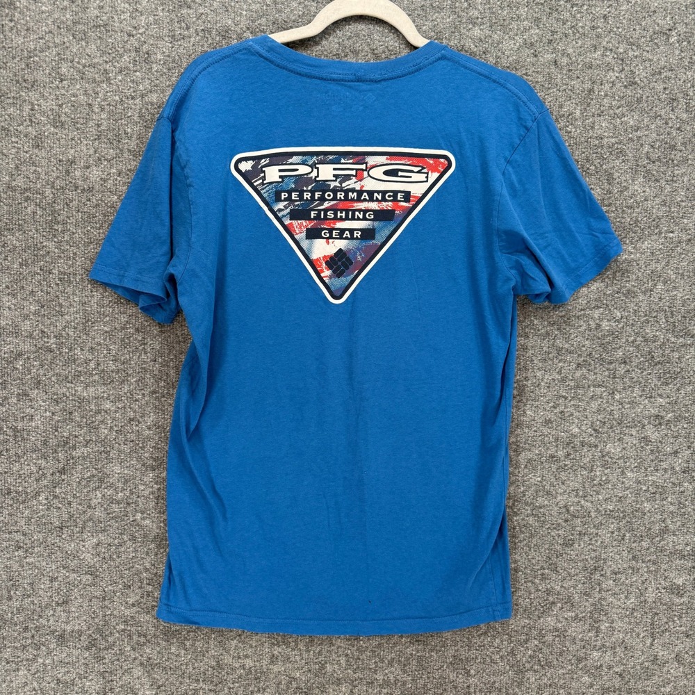 Columbia Tshirt Mens Medium Blue PFG Triangle Back Graphic Cotton Outdoor Tee